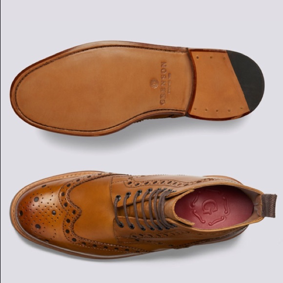 Grenson England Fred Brogue Boot Tan Calf Leather